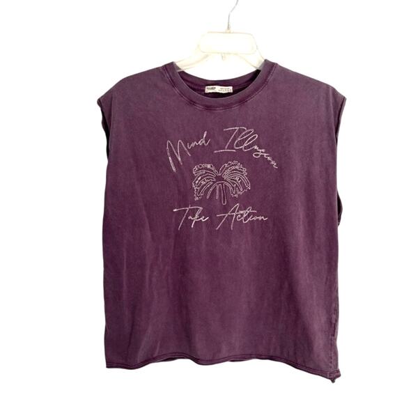 VINTAGE WASH Muscle Tee – Pull & Bear Purple Sleeveless Top – Women’s S - Picture 1 of 6